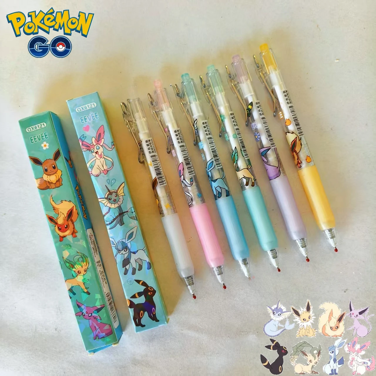 

6pcs Pokemon Anime Eevee Gel Pens Student School Supplies 0.5mm Black Ink Pen Blind Box Creative Birthday Party Favors Wholesale