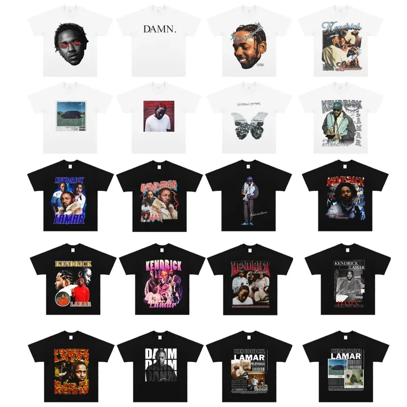 Kendrick Lamar Tee Kung Fu Kenny DAMN Hip Hop Rap Print Short Sleeve T-Shirt Beauty Tide Loose