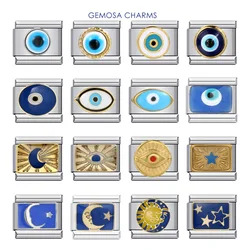 GEMOSA 2025 Fashion Blue Glaze Eye Sun Moon Star Charm Italian Links Fit 9mm Stainless Steel Bracelet Making DIY Jewelry