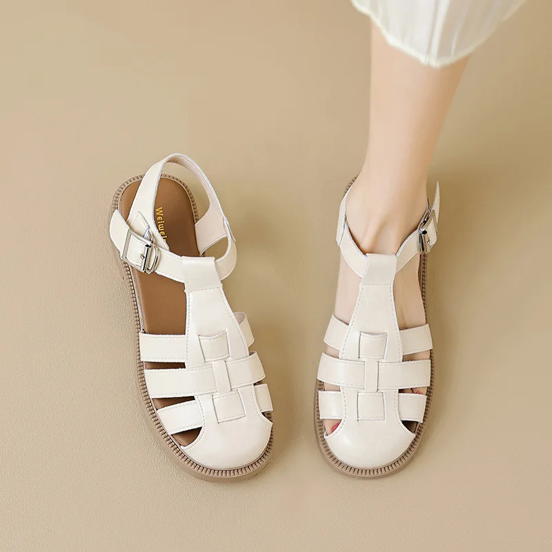 

Gorasion Women's Luxury Leather Sandals Summer Flat Roman Style Shoes Women Casualcomfortable Soft Beach Sandals Handmade Shoes