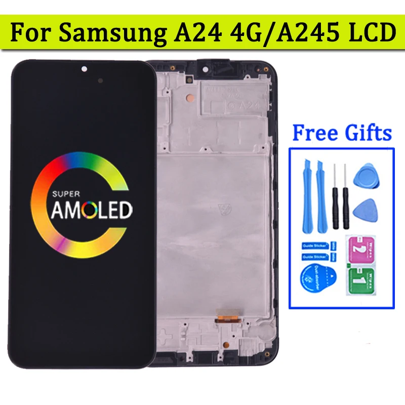 Super AMOLED A24 4G Screen For Samsung A24 4G A245 SM-A245F SM-A245F/DS LCD Display Touch Screen Digitizer Assembly