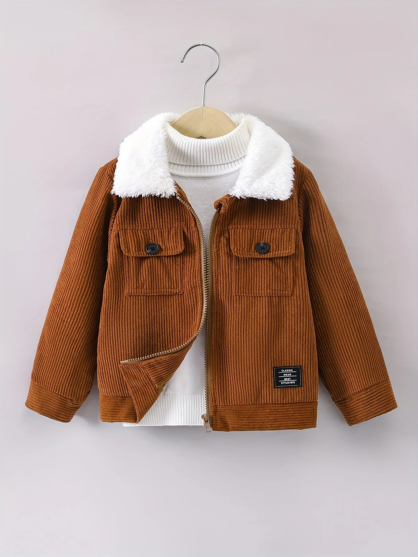 Boys\' fashion corduroy fabric splicing fleece collar zipper cardigan thin jacket jacket