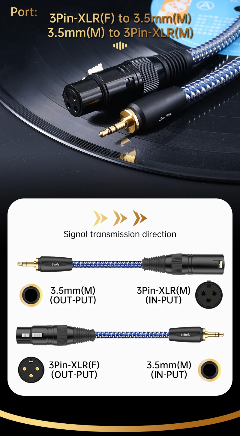 Serost StarPro HiFi-Audiokabel, versilbert, OFC, 3,5-mm-AUX-zu-XLR-Balance-Adapter für Mikrofon, CD, DAC, DSP, Verstärker, Lautsprecher – Detail 2
