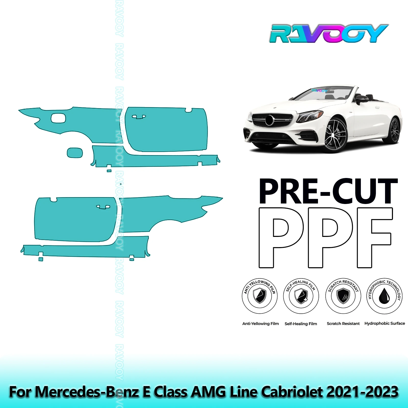 

For Mercedes-Benz E Class AMG Line Cabriolet 2021-2023 8.5mil Pre-Cut PPF Door & A/B Pillar Kit TPU Paint Protection Film Set