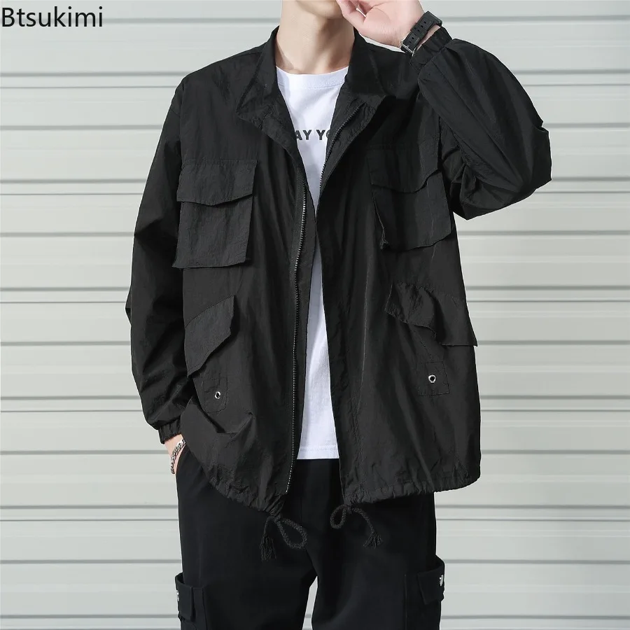 2026 New Men's Summer Streetwear Fashion More Pockets Ultra Thin Breathable Multicolor Riding Sunscreen Skin Long Sleeved Jacket
