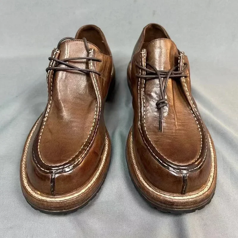 

Винтажная стираная кожаная обувь из конской кожи Goodyear, мужская повседневная рабочая одежда, дизайнерская обувь
