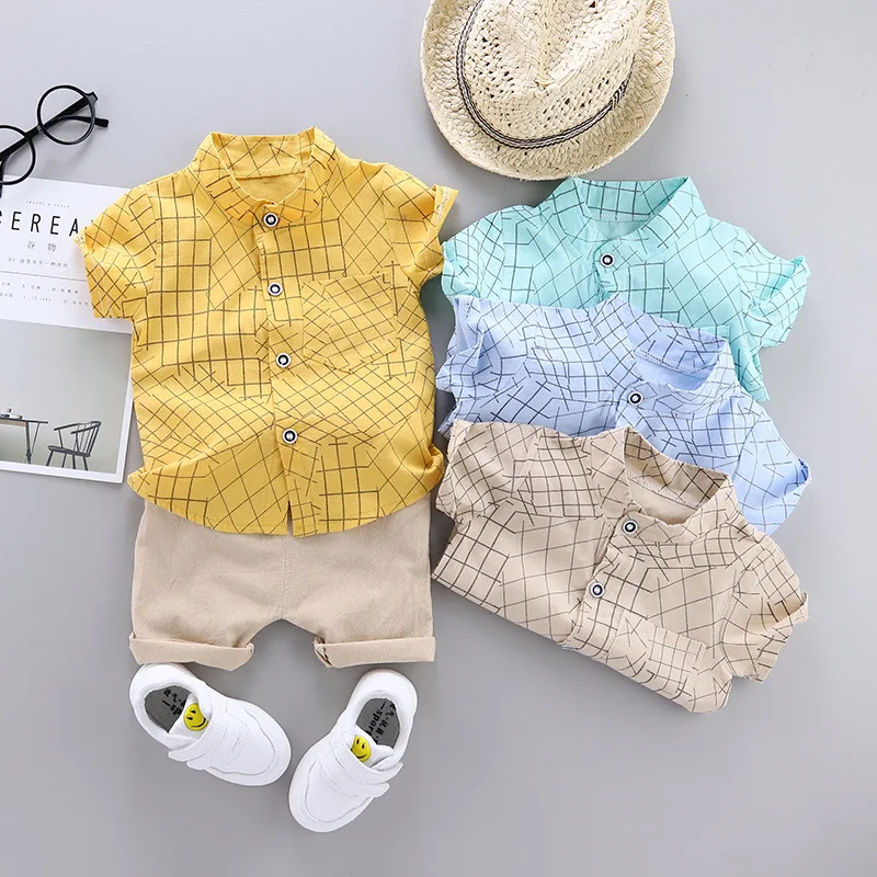 Fashion Baby Boys Set Summer Casual Wear Set Cotton Top Shirt Shorts 2-Piece Baby Boys Set Baby Suit 0-4 Years Old