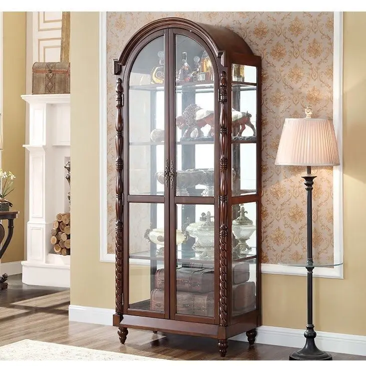 American rural all-solid wood double-door wine cabinet European retro home living room partition modern style glass display