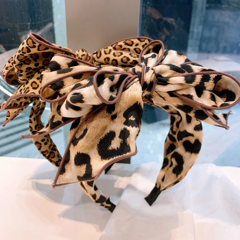 Diadema coreana con lazo y estampado de leopardo para mujer, accesorios para el cabello a la moda, tocado de novia con lazo para niña 2023