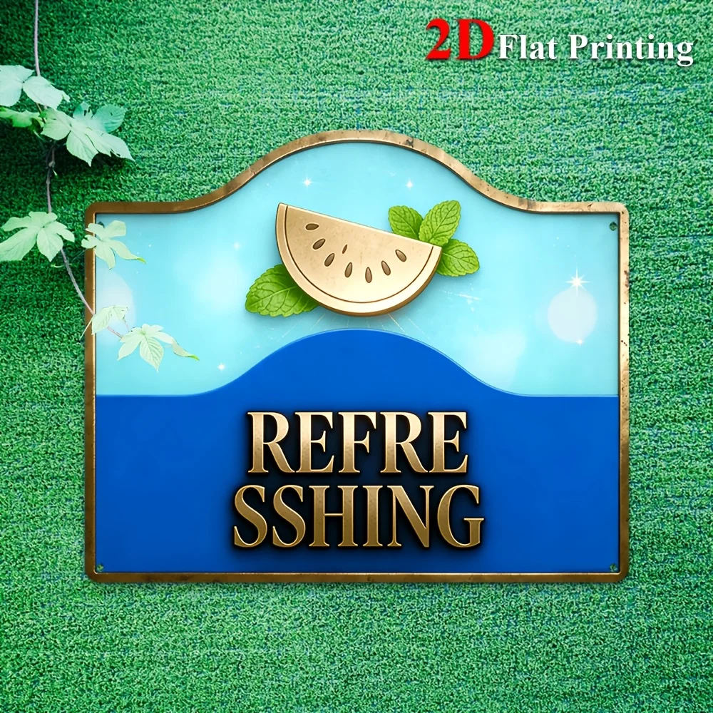 1pc 2D Flat Sign Artwork Depicting A Cool Watermelon Slice Adorned With Mint Leaves, Ideal For Decorating Kitchens, Bars