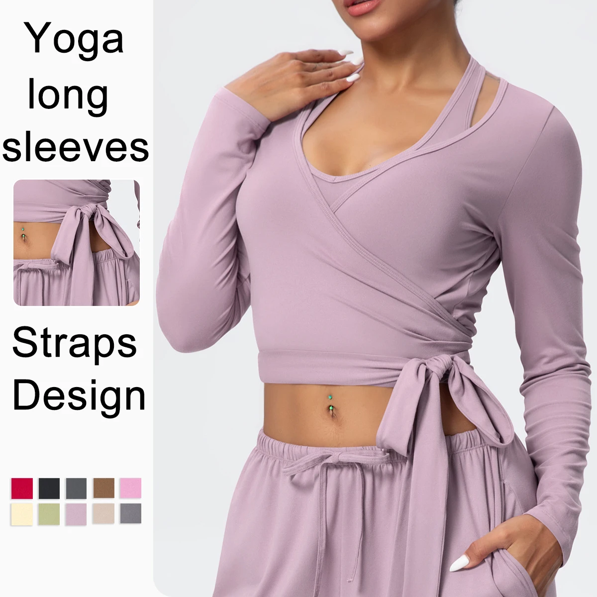 1PC Solid Color Workout Top Yoga Long Sleeves Women Quick Drying Breathable Sports Top Personalize Straps Design Yoga Clothing