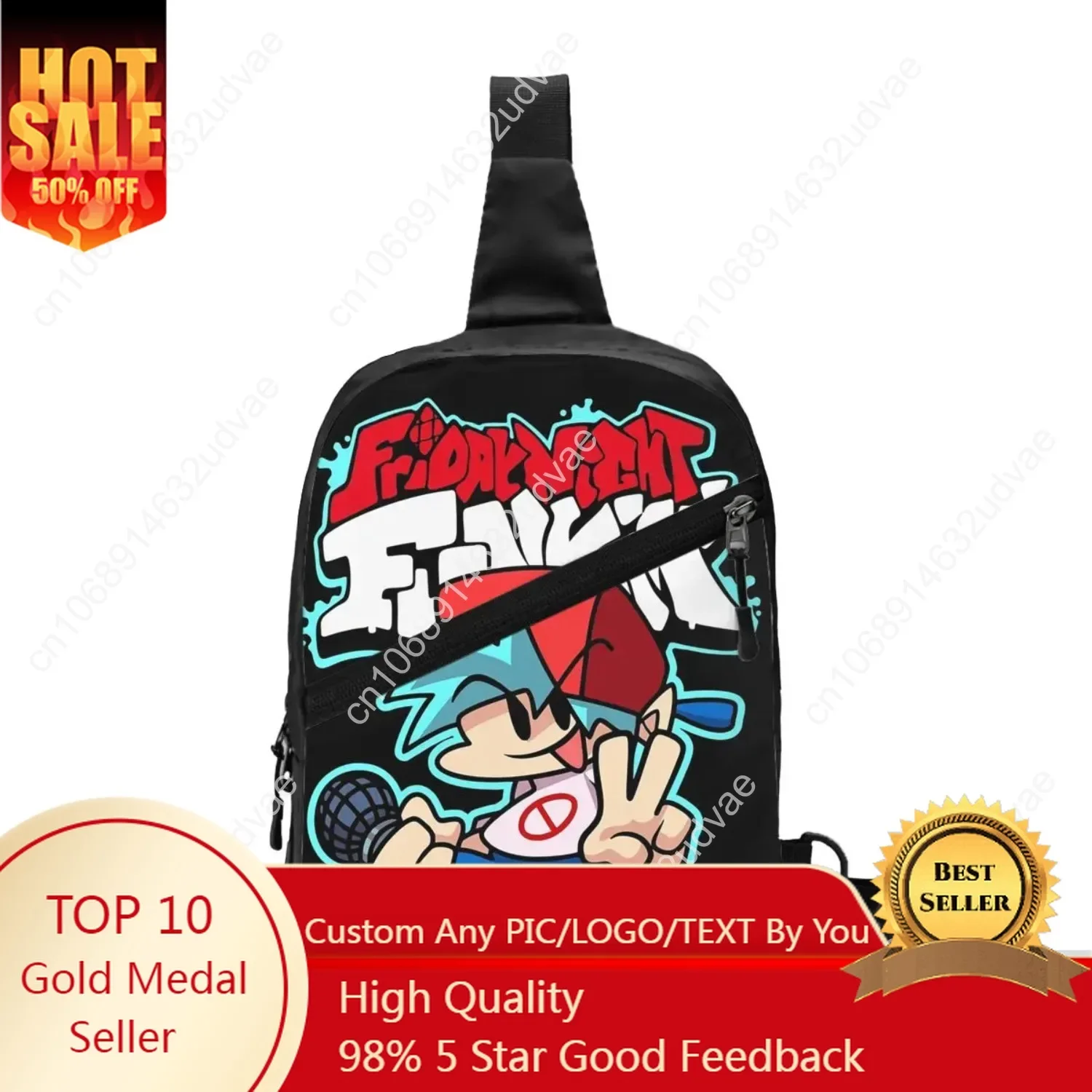 Friday Night Funkin, Boyfriend Chest Bag Men Sling Crossbody Backpack Chest Bag Traveling Hiking Daypack Shoulder Bag