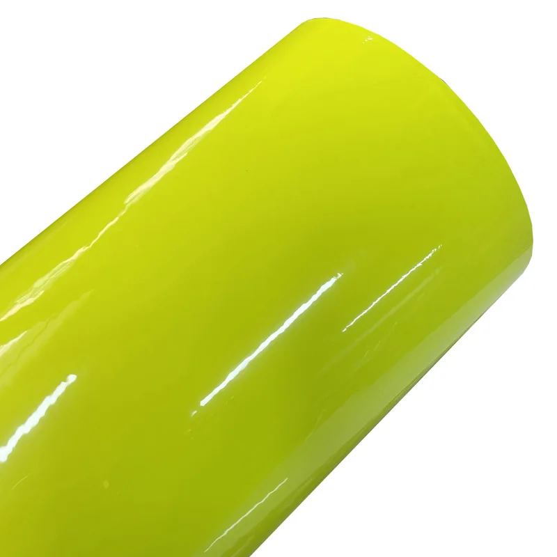 Hochwertige, glänzende, fluoreszierende, gelbe Vinylfolie, Rolle, selbstklebende Aufkleber, Aufkleber, Motorrad, Autoverpackfolie