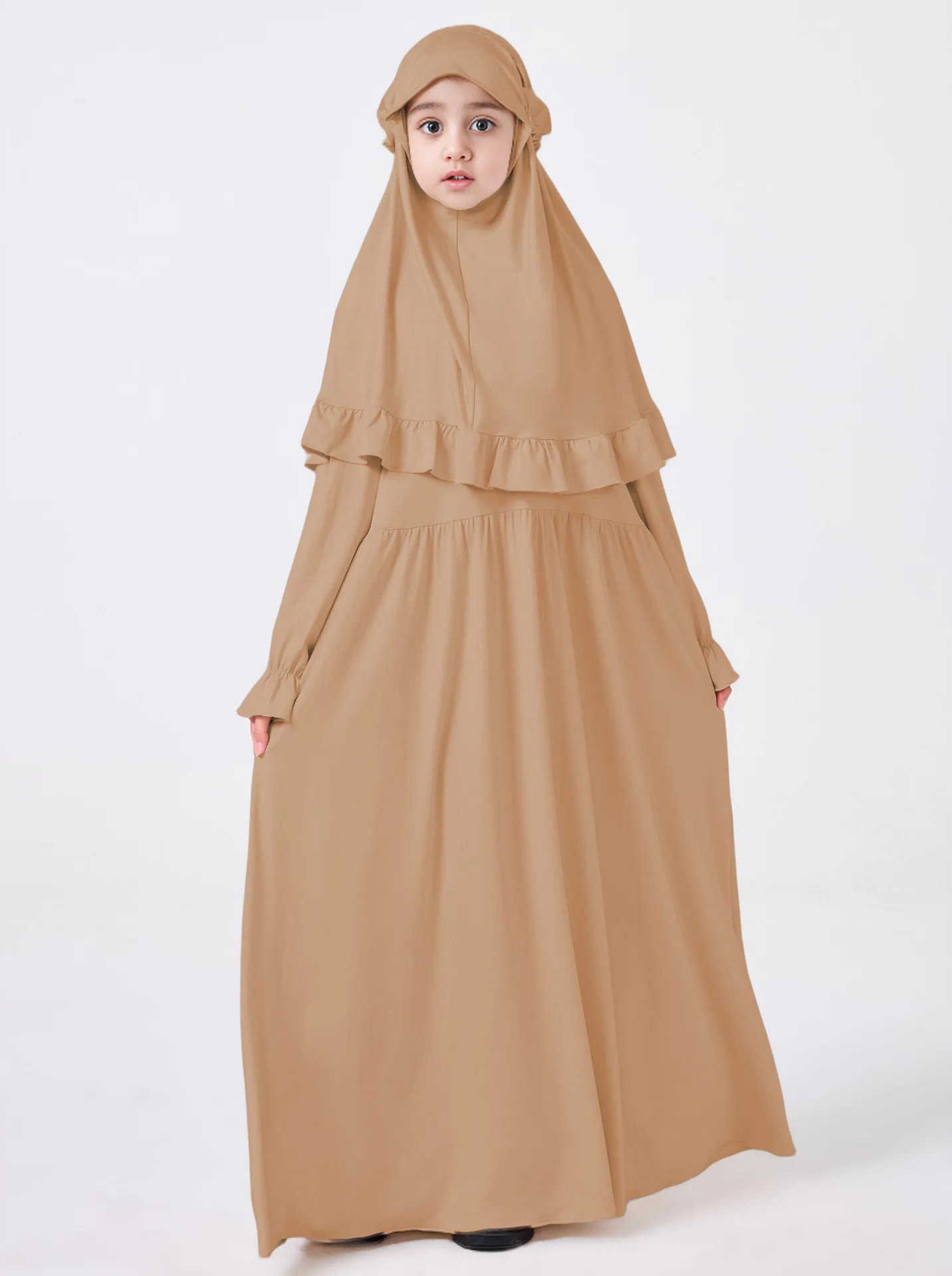 

Ramadan Eid Djellaba Abaya Khimar Kaftan Girls Muslim Set Kids Dubai Turkey Hijab Dress Islam Jalabiya Robe Prayer Clothes Burqa