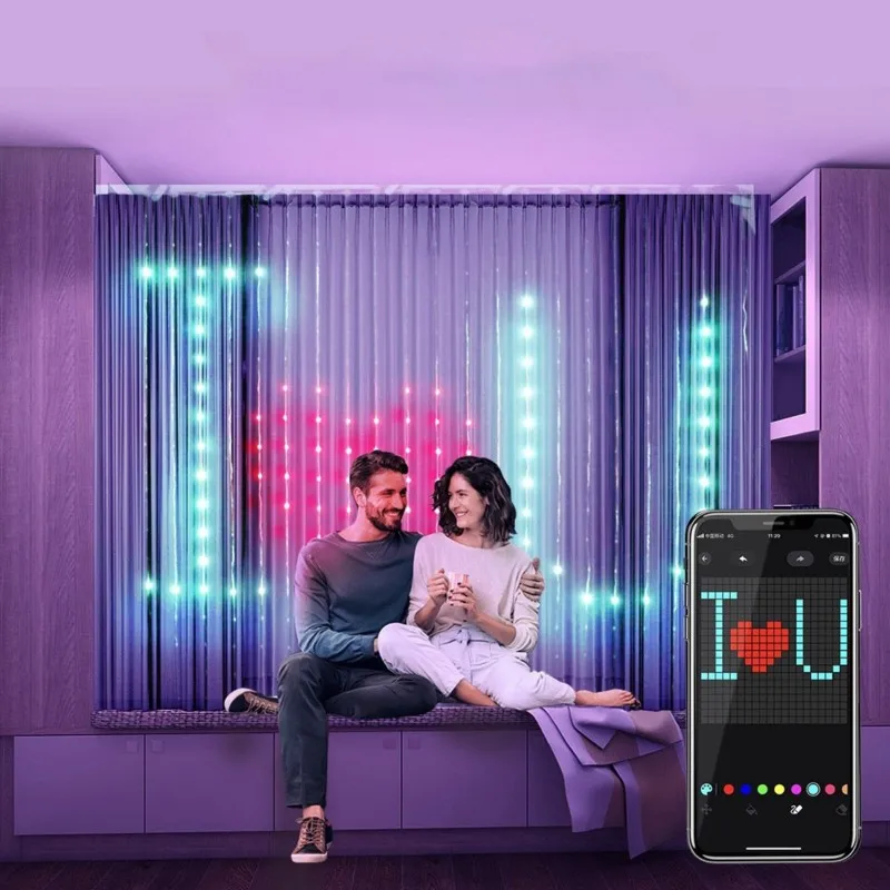 HRBAJ-USB Smart LED Curtain String Lights-Bluetooth Controlled, 400 RGB Bulbs, 2 Meter Multi-Color Light Strips Effect For Home