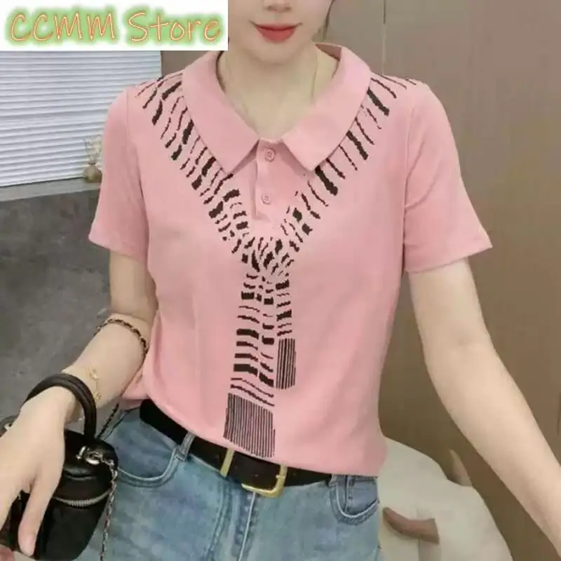 Fashion Lapel Spliced Printed Casual Blouses Women's Clothing Summer New Loose Short Sleeve All-match Tops Commuter Shirts