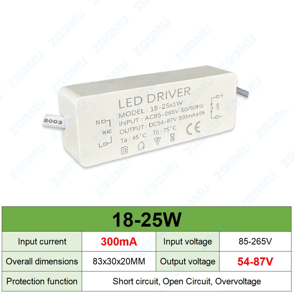 LED Driver 1-3W 4-7W 8-12W 18W 20W 18-25W 25-36W  300MA LED Constant Current Driver Power Supply Unit for Driver LED Transformer