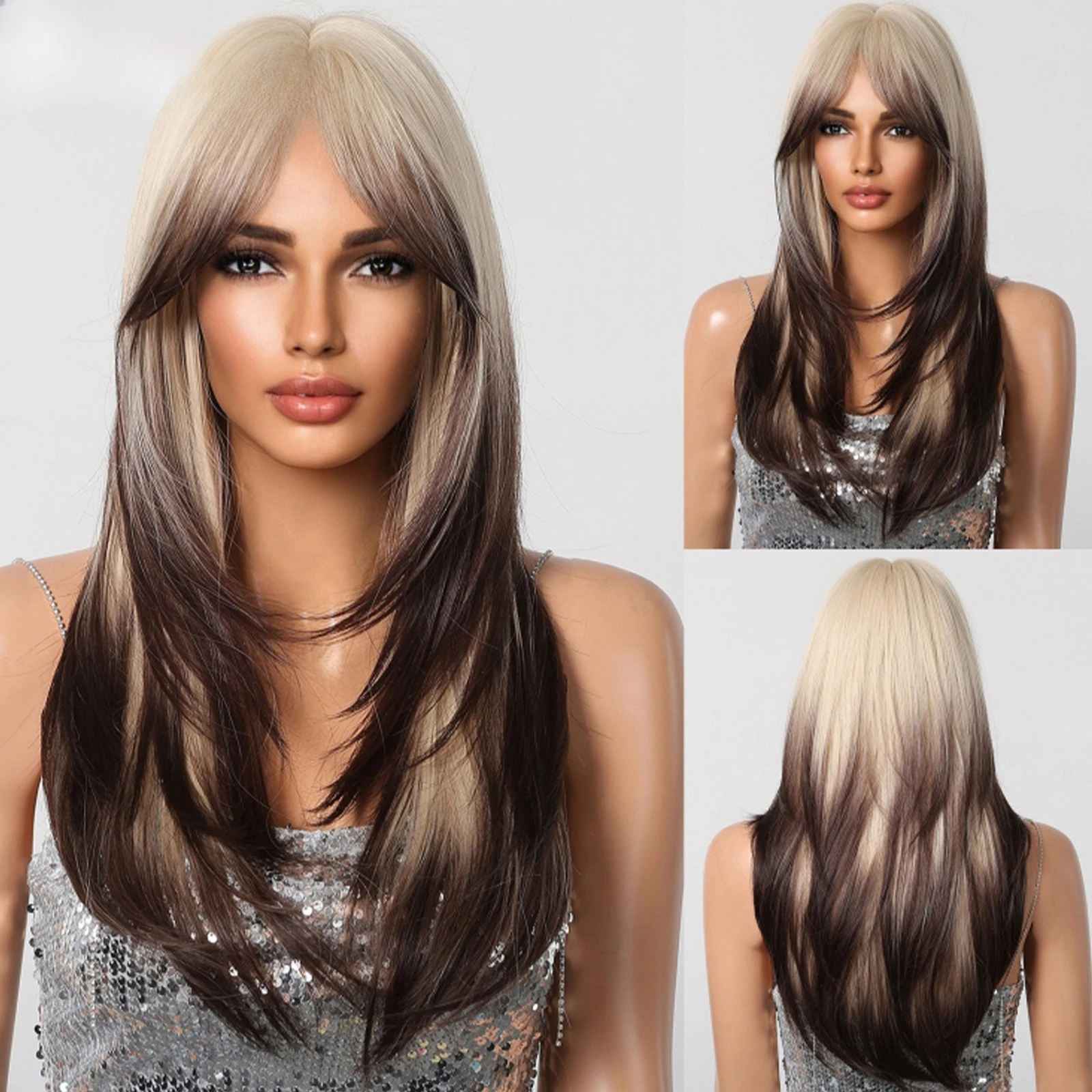 

Парик женский, длинные волосы, полное покрытие головы, тип высокого уровня, сиамский кот, постепенное изменение, длинные прямые волосы, средние восемь персонажей, имитация