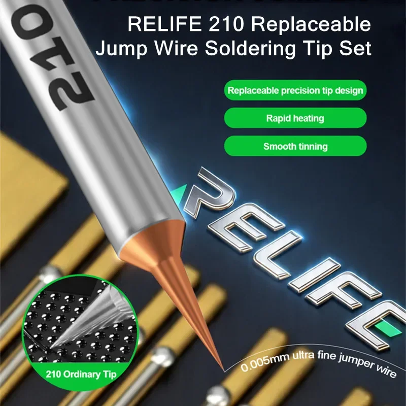 

RELIFE 210 Rapid Heating Replaceable Jump Wire Soldering Tip Set for Multiple Repair Scenarios Pure Copper Ultra Fine Tip