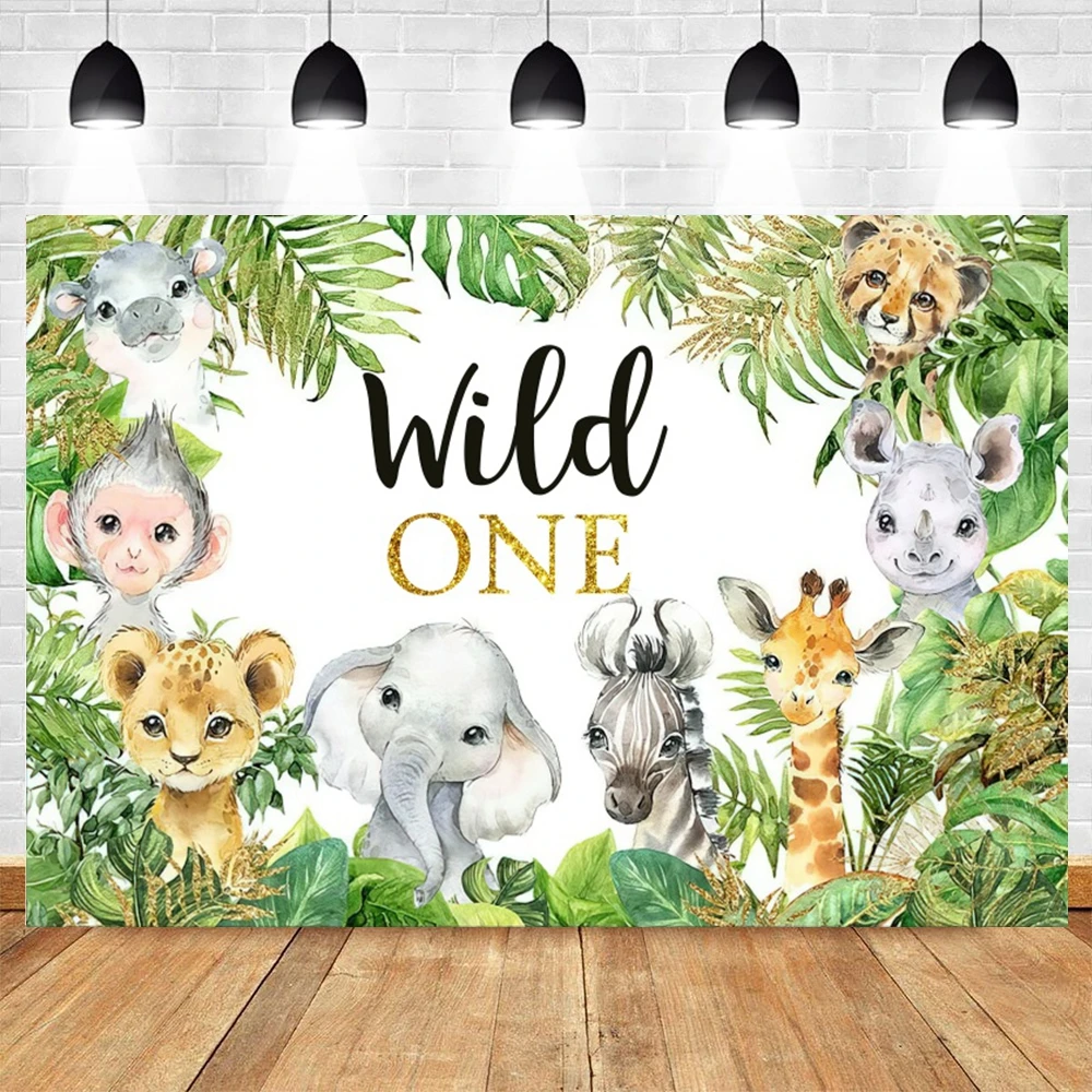 الغابة الحيوان سفاري التصوير الدعائم ، البرية خلفية واحدة ، مخصص خلفية الصورة للأطفال حديثي الولادة صبي وفتاة ، 1st عيد ميلاد ديكور ، استحمام الطفل
