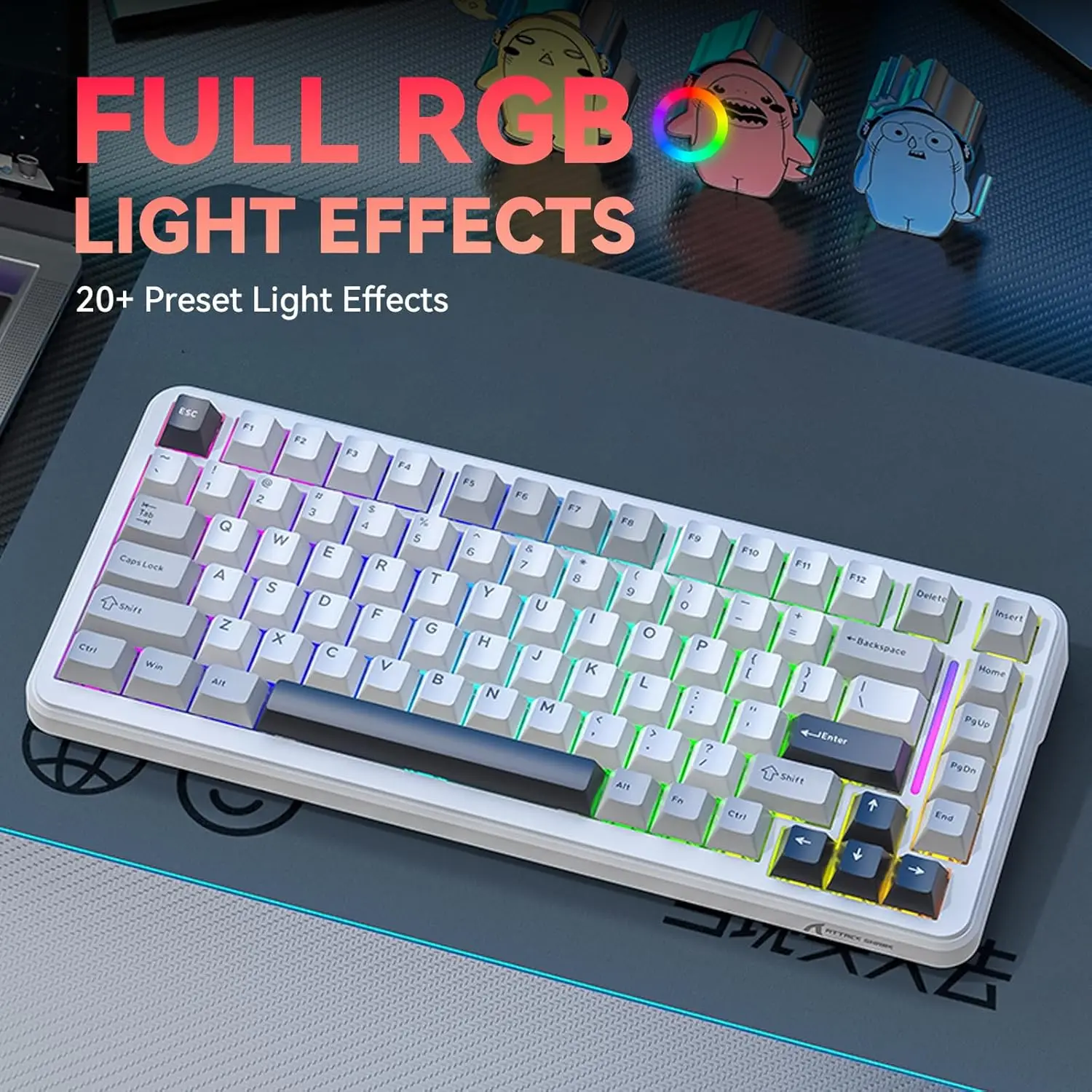 MAMBASNAKE M82 เขา Hall Effect คีย์บอร์ด, 8Khz Polling 0.01 มม. ทริกเกอร์แบบปรับได้ 0.125ms, Hot-Swappable RGB Backlit ด้านข้าง