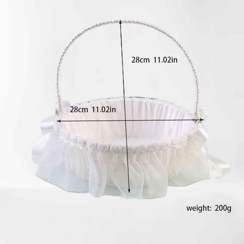 Cesta grande de pétalos para niños, suministros de boda con borde de perlas de encaje blanco puro, sueño occidental, flor de boda