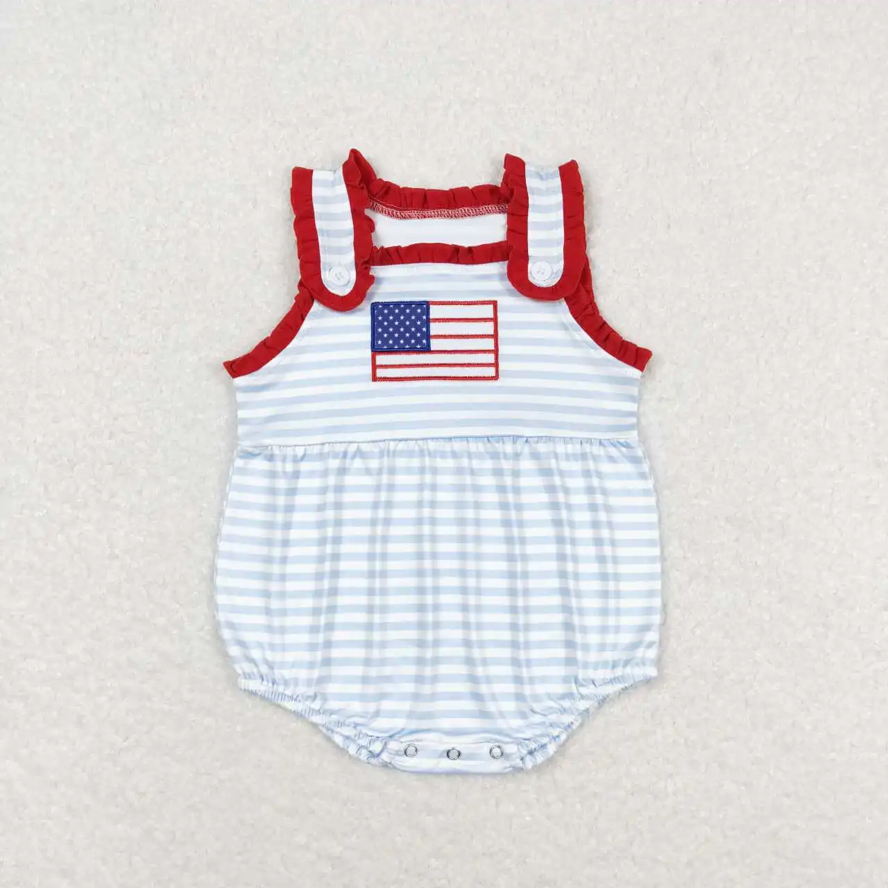 Newborn July 4th Romper Embroidery Flag Jumpsuit Toddler Kid Children Baby Boy Smocked Gingham Overall Bubble Newborn One-piece