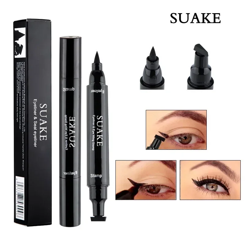 Lápiz Delineador de ojos líquido con sello alado 2 en 1, resistente al agua, secado rápido, doble punta, sello negro, lápiz delineador de ojos, maquillaje para mujeres, cosméticos