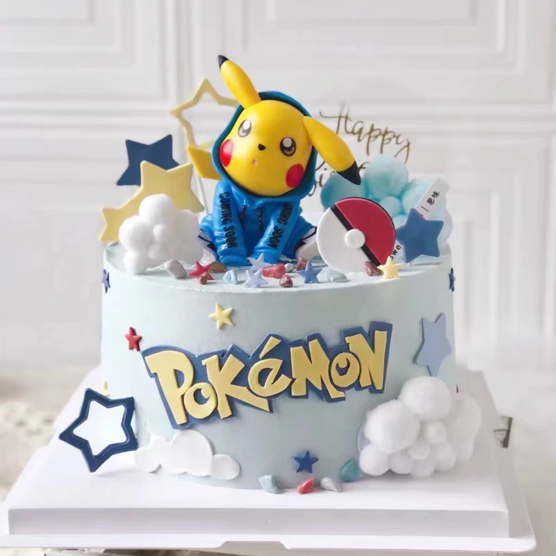 Décoration de gâteau Pokemon 14 pièces/ensemble, fête d'anniversaire pour garçon, cadeau de réception-cadeau pour bébé, Pikachu, fournitures de décoration de gâteau joyeux anniversaire