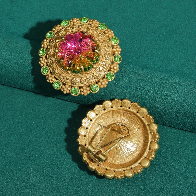 

Vintage Pink Crystal Earrings Luxury Antique Gold Color Rhinestone Flower Designer Jewelry For Girls Trend Valentine Day Gift