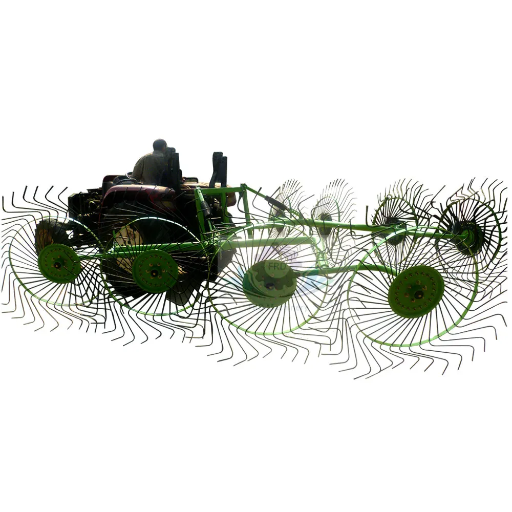 8 Wheeled Hydraulic Trailer Wheeled Hay Rake Finger Disc Grass Grabber Farm Efficient Thumb Wheel Rake Hay With CE