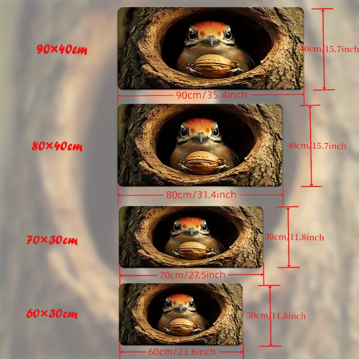 1pc Woodpecker in Tree Hole Design Mouse Pad - Non-Slip Rubber Base Gaming & Office Desk Mat with Vivid Nature Artwork, Durable