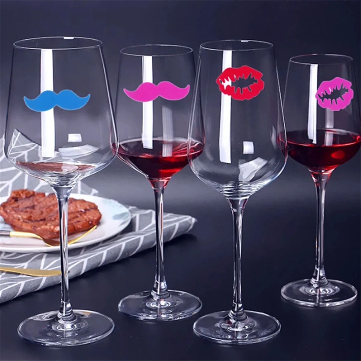 ABFW Silicone Glass Wine Label Recognizer Glasses Tea Cup Marker Party Supplies Beard