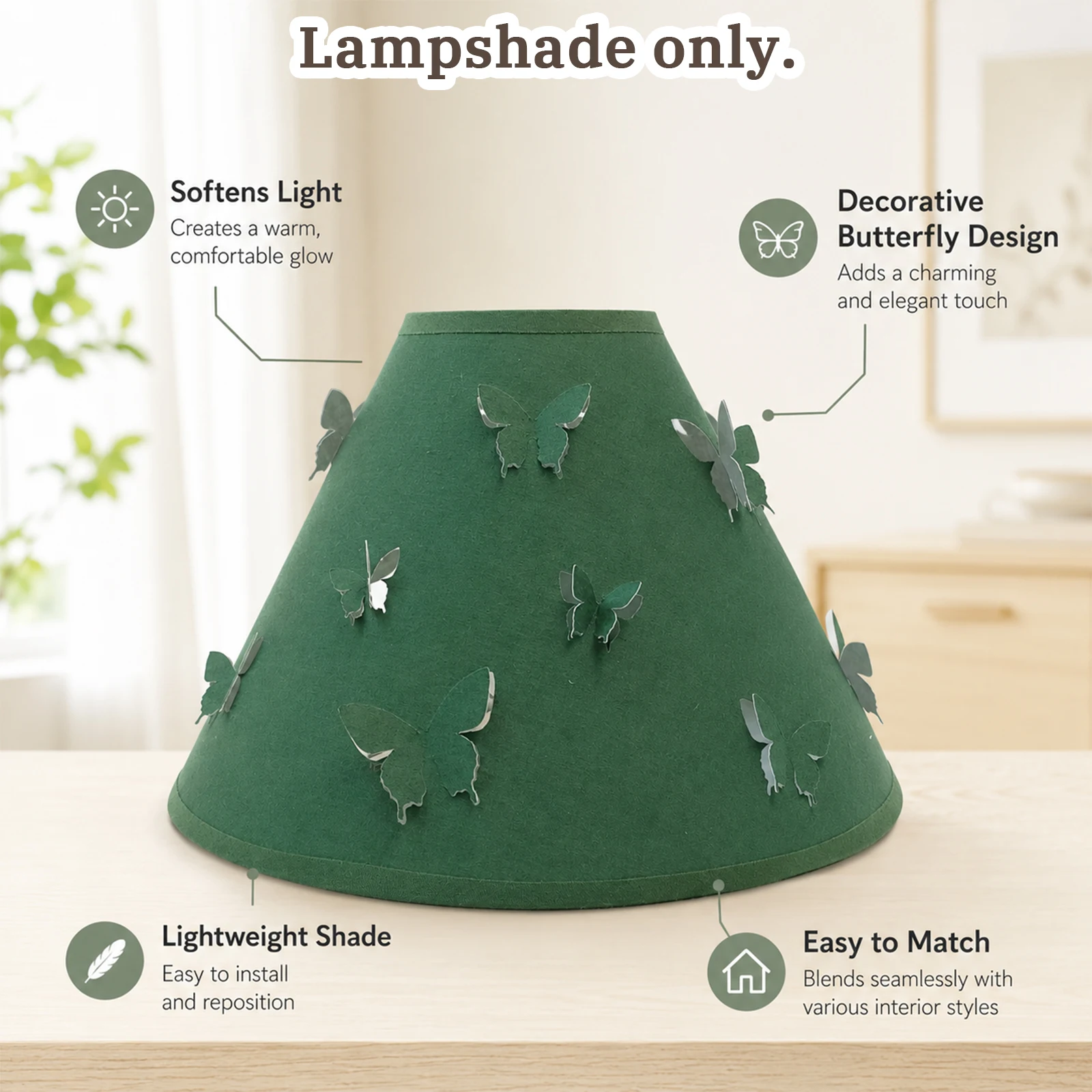 Butterfly Lamp Shade, Conical Cream Olive Green Decorative Cover for Table Wall Bedroom