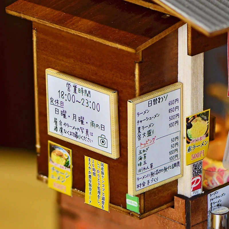 Anima dos desenhos animados japonês ramen tenda diy cabine artesanal de madeira comida e cena jogo casa boneca acessórios ornamentos presente aniversário