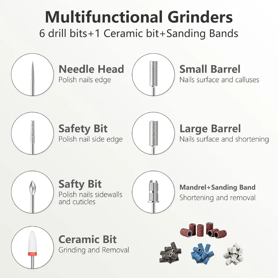 Elektrische nagelboormachine Professionele oplaadbare draadloze nagelvijl met bitset voor acrylgel Dip Nails Efile-manicure
