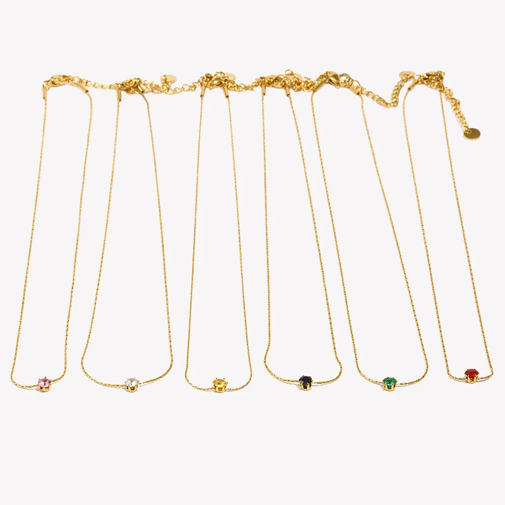 E.B.belle Ultra Fine Woven Chain Mini Zircon Pendant Necklace 316L Stainless Steel Necklace 18K Gold Plated Accessories