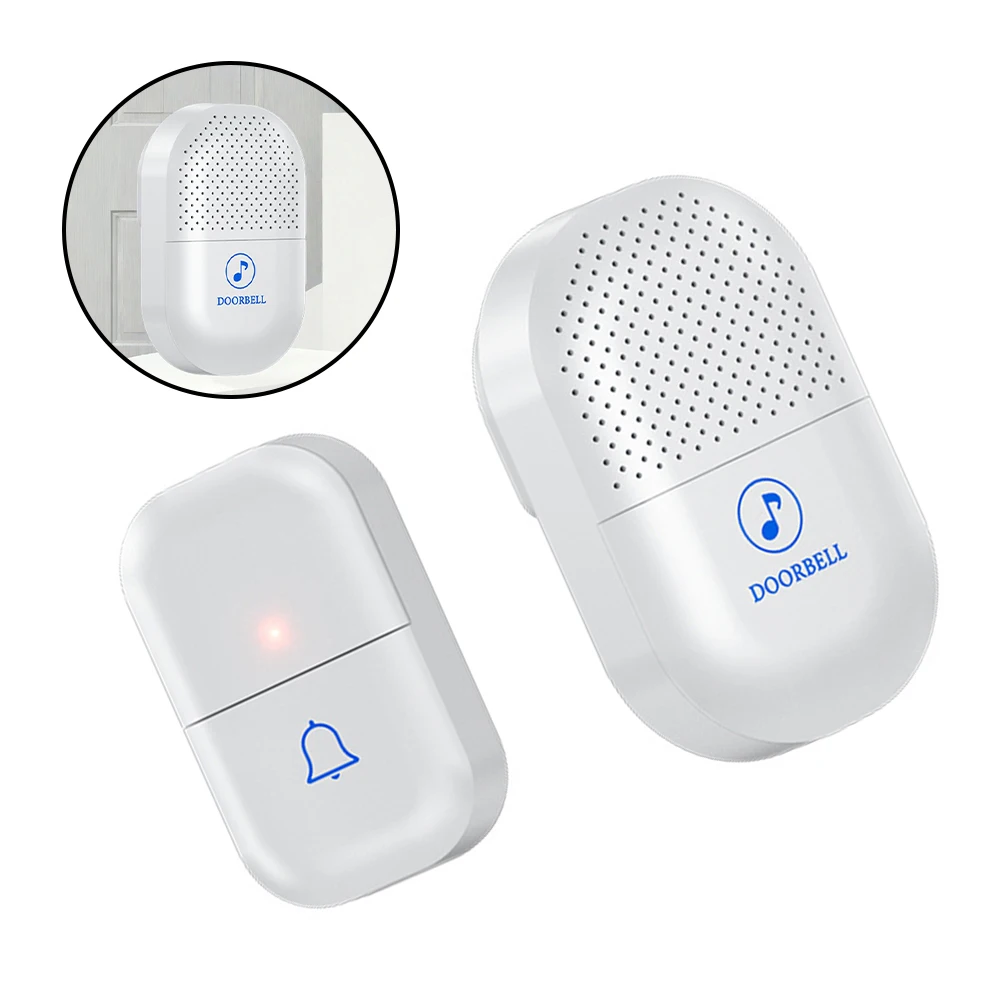 Wireless Door Bell Kit with Waterproof Push Button 38 Custom Chimes 4 Volume Settings LED Indicator Indoor Outdoor