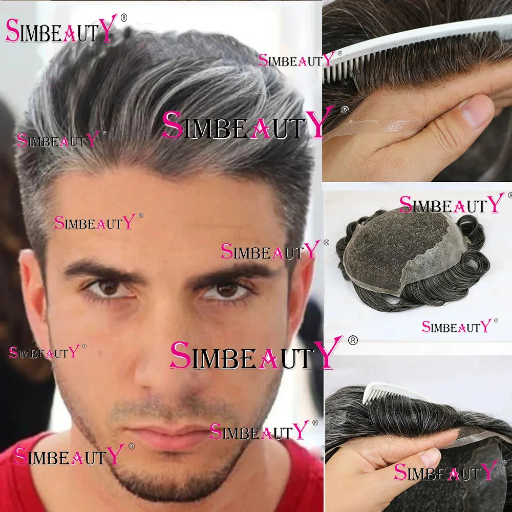 Toupee respirável para homens, prótese de cabelo humano, linha fina natural, durável, marrom, loiro, preto, nós branqueados, Q6, 1B65