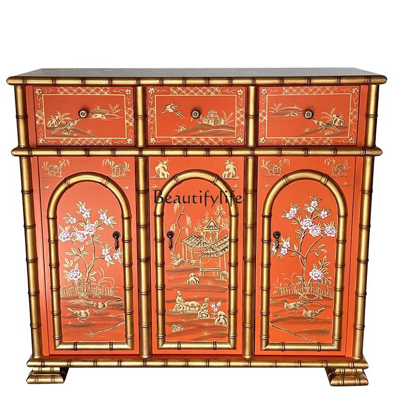 

American retro entrance decorative cabinet partition storage shoe cabinet European painting