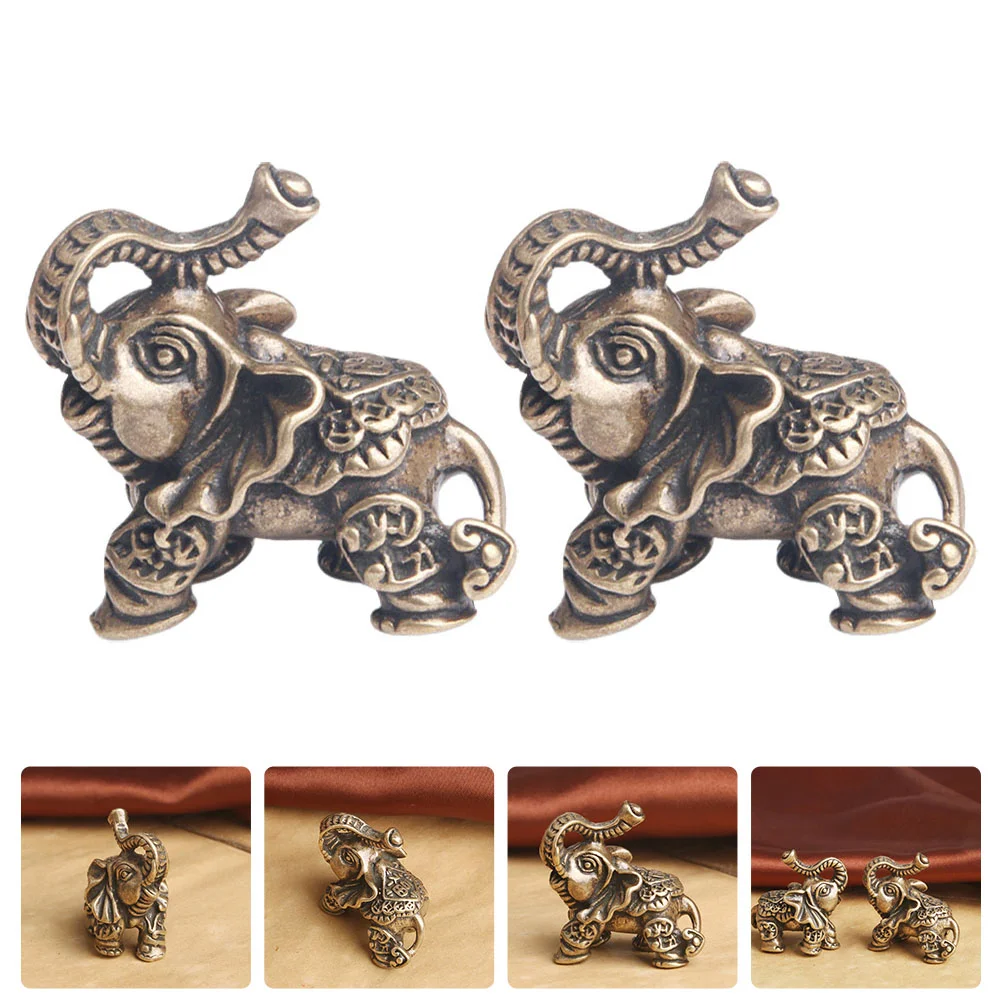 

2 PCS Elephant Small Copperware The Animal Creative Brass Adornment Interior Desktop Decor Crafts Lovers