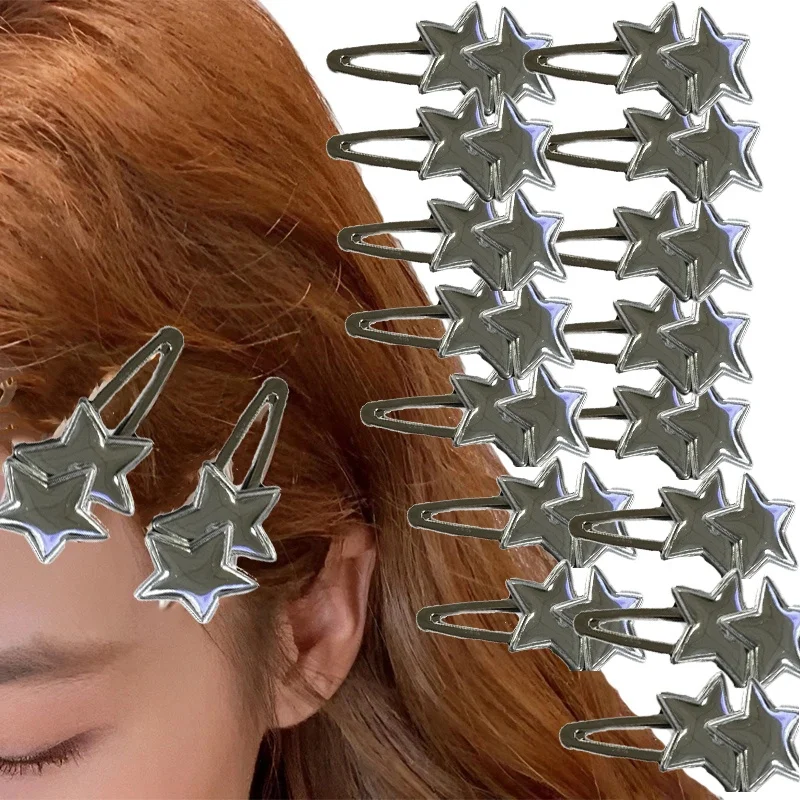 

4Pcs Y2K Cute Star Barrettes Silver Star BB Hairclips for Girls Women Simple Metal Snap Clip Headdress Hair Jewelry Accessories