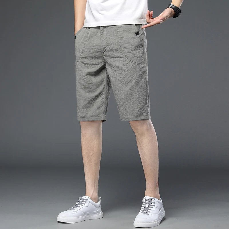 Summer Thin Men\'s Loose Casual Shorts Gray Black Slightly Elastic Straight Sports Shorts Beach Casual Shorts Solid Color Male