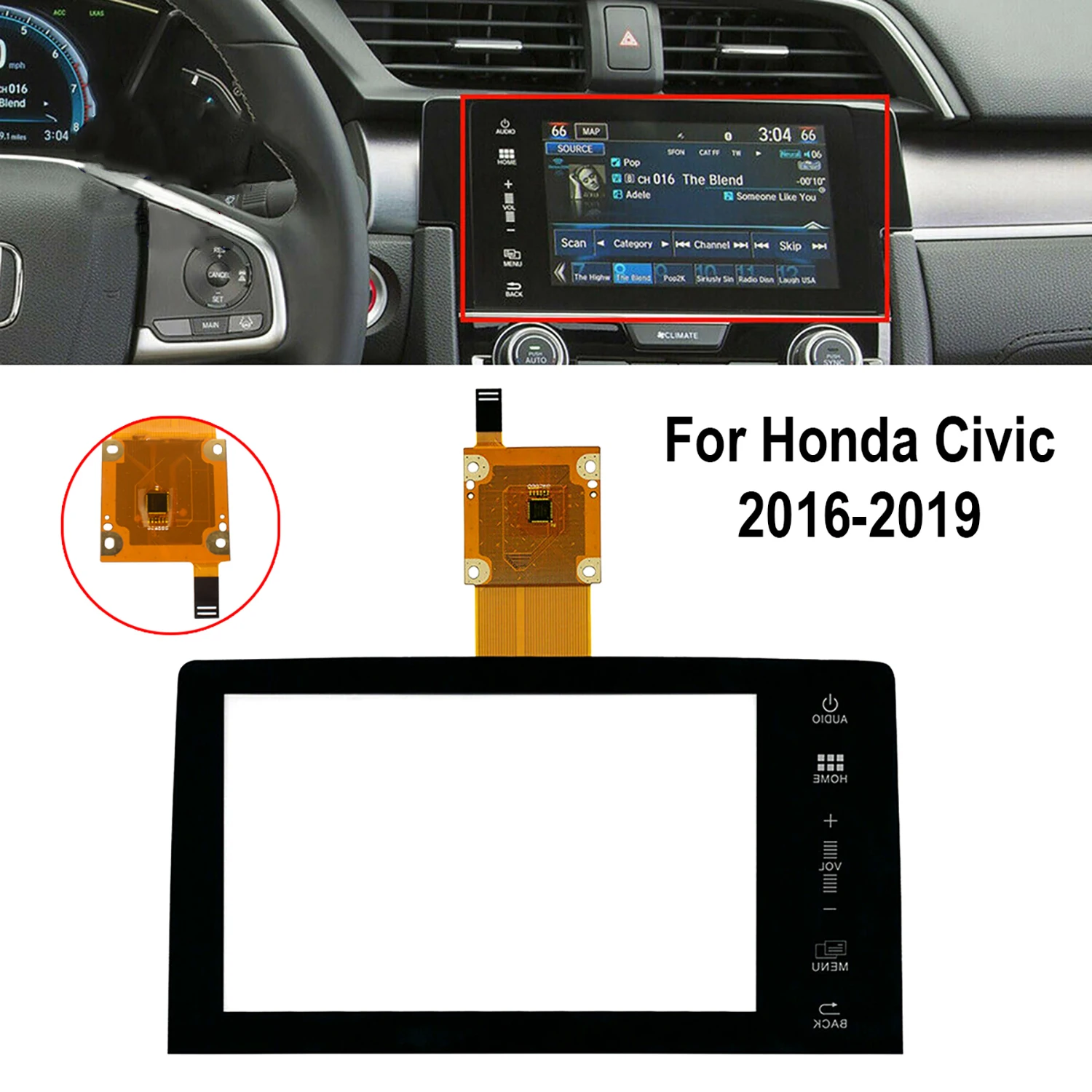 1pc 7 Inch Touch Screen Radio Multimedia Navigation For Honda Civic 10th 2016-2019 39710-TBA-A11 39710-TBA-305 Auto Parts