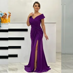 Tamaños a juego personalizados disponibles Vestidos largos drapeados con pliegues y hombros descubiertos Vestidos para ocasiones a medida Alta calidad