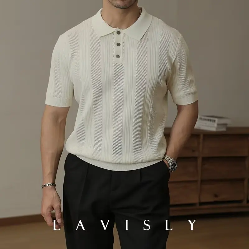 Light Business Ice Silk Thin Short-sleeved Sweater Men's Knitted Half-sleeved Shirt 2026 Spring and Summer New