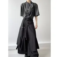 Pantalones Y2k de moda japonesa oscura para hombre, pantalones holgados informales Hakama de pierna ancha, ropa informal estilo Hip Hop, ropa samurái elegante