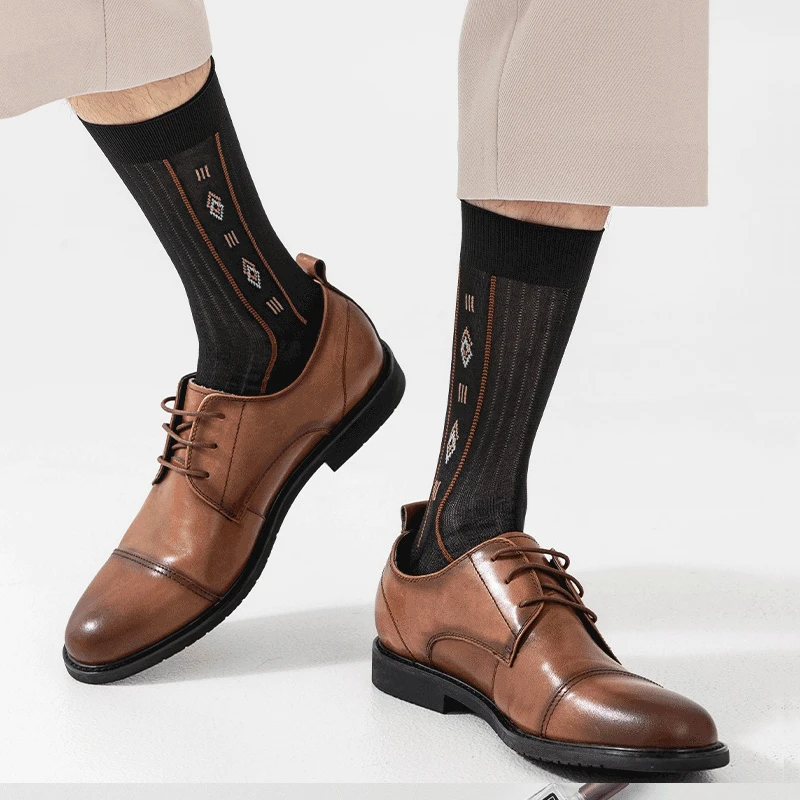 10 Pairs/lot Mens Socks Brand Solid Color Rhombic Jacquard Nylon Breathable Men Black White Wine Red Business Socks Male Gifts
