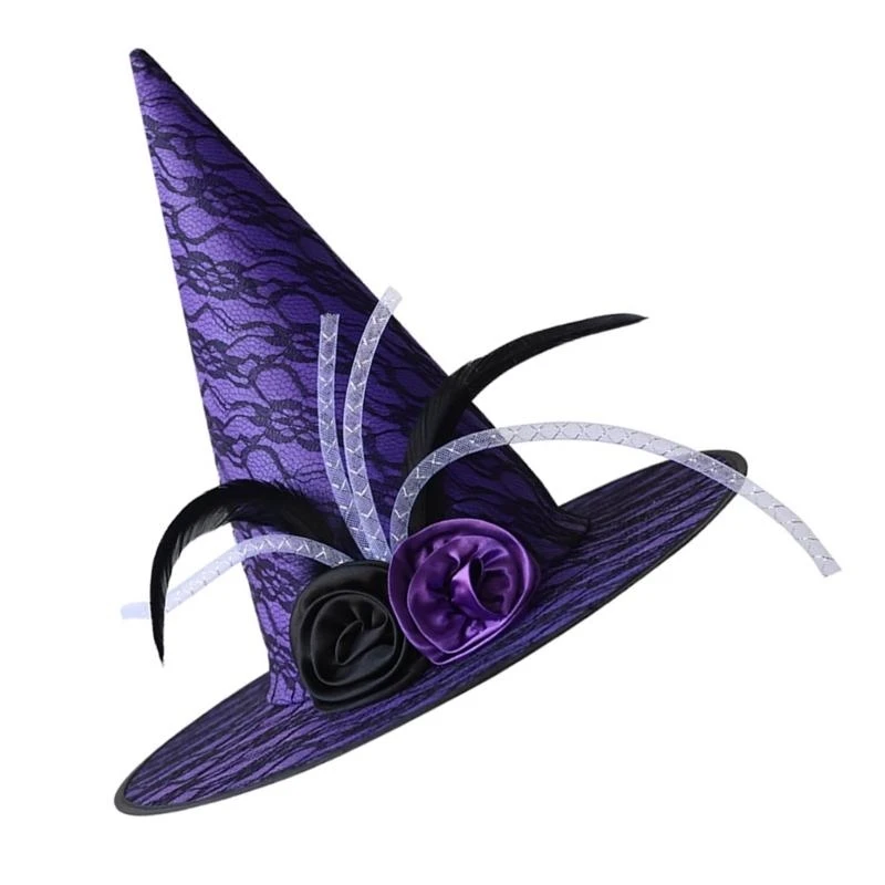 Halloween Party Witch Hats Veil Flower Pointed Hat Cosplay Accessory Unique Witch Hat Cosplay Accessories