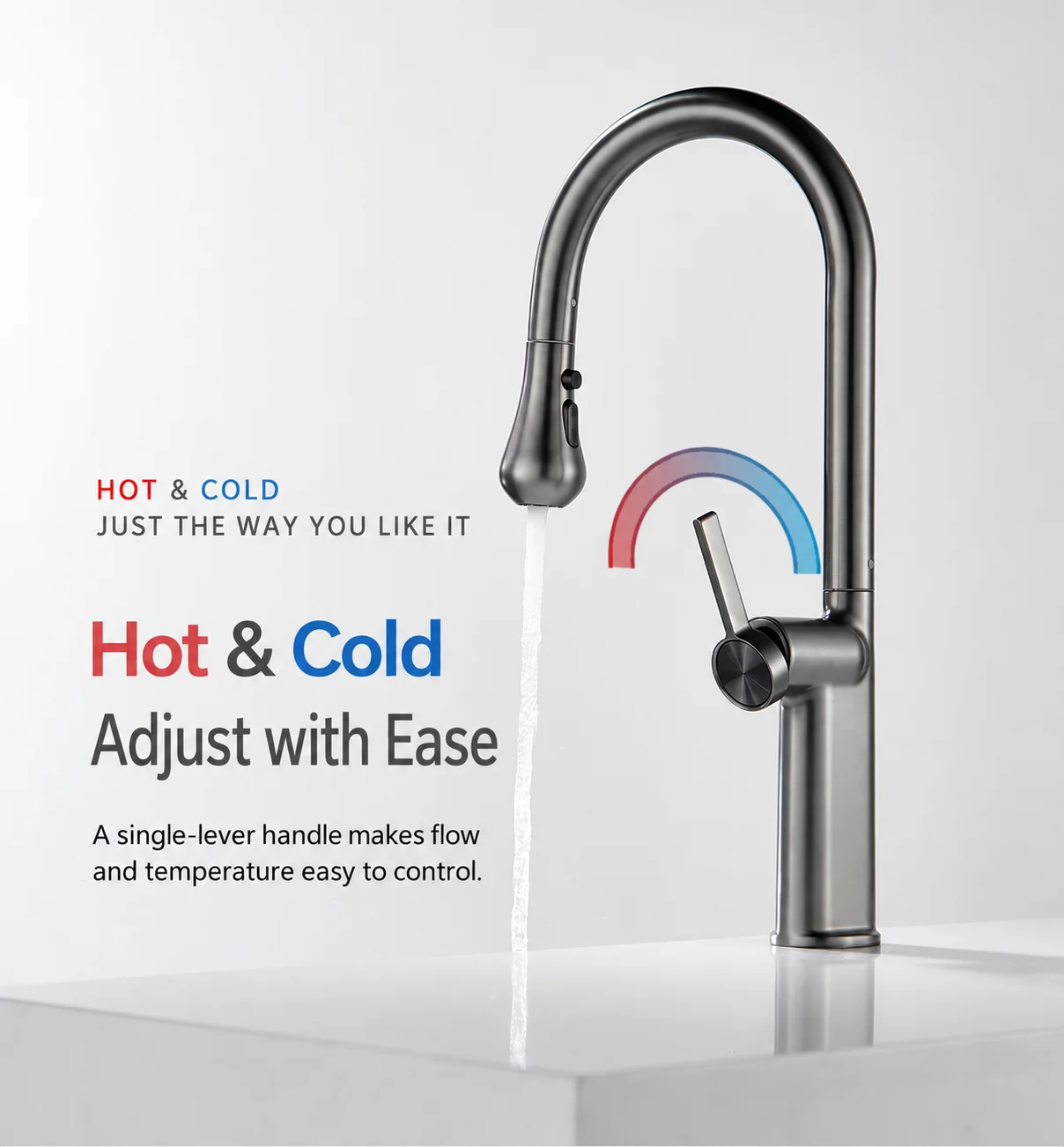 Brass Kitchen Sink Faucet Silicone Pull Out Hose Hot Cold Water Drop Mixer Tap 360 Swivel Anti Splash